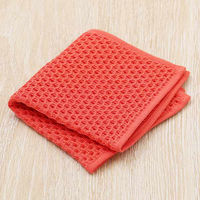 【ロハコ限定】 ハンカチタオル ワッフル レッド（赤） 1枚 抗菌防臭加工
