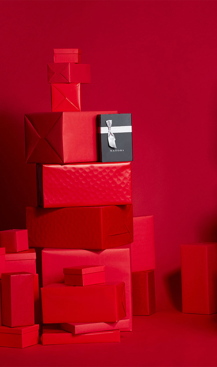 Stack of red gift boxes
