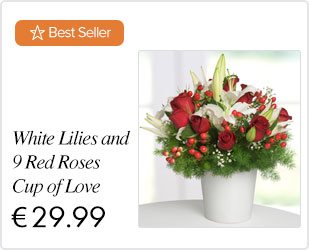 White Lilies and 9 Red Roses