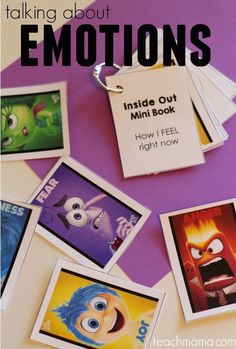 This is a great parenting tip to teach kids some of the basics and learning about emotions. Sometimes emotions can be difficult for kids to understand. Talk with kids about feelings using Disney*PIXAR's Inside Out movie. We have free printable cards to use for memory or to make a minibook ! #emotions #teaching #kids #parenting #learning #mom #parentingadvice #parentingtips