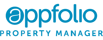 AppFolio Property Manager logo; blue font on a black background.