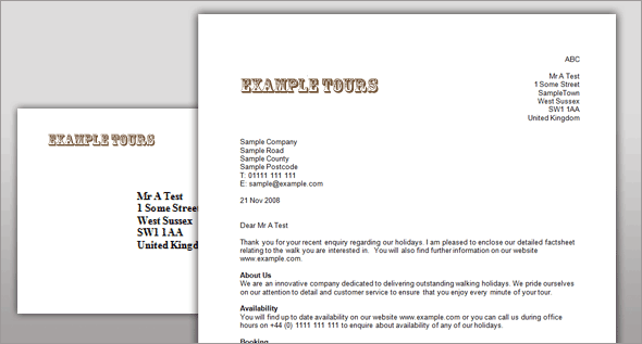 Use your favourite Word Processing software to build templates that can be run at the click of a button. Include details pulled straight from the booking using simple template tags.