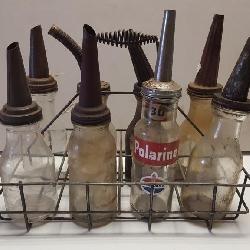 Lot of 4 glass oil bottles with spout and