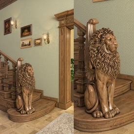 Big wood Lion statue with wings