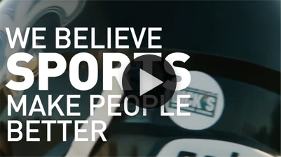 Video thumbnail of Dick’s Sporting Goods merchandise with the following words superimposed over the image in white font: We Believe Sports Make People Better