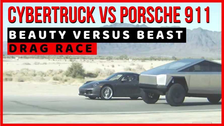 Watch Tesla Cybertruck Crush Porsche 911 In Drag Race