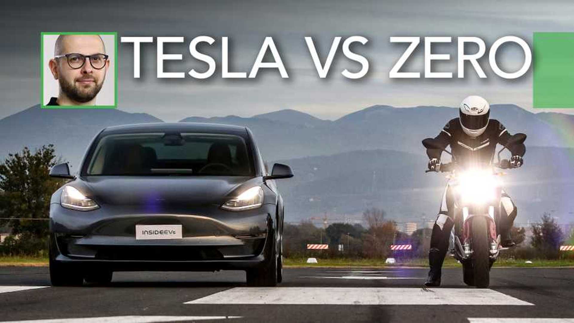 Watch Tesla Model 3 Performance Drag Race A Zero SR/F Motorcycle