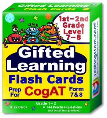NEW CogAT Test Flash Cards - 1st - 2nd Grade- Level 7 to 8 - 72 Cards - 140+ Practice Questions - Tips for Scoring Higher on The CogAT - Verbal, Non-Verbal and Quantitative Concepts