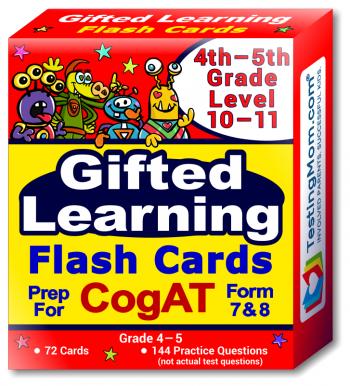 NEW CogAT Test Flash Cards - 4th - 5th Grade (Level 10-11) - 72 Cards - 140+ Practice Questions - Tips for Scoring Higher on The CogAT - Verbal, Non-Verbal and Quantitative Concepts
