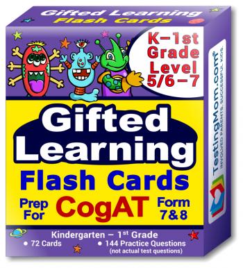 NEW CogAT Test Flash Cards - Kindergarten - 1st Grade (Level 5/6-7) - 72 Cards - 140+ Practice Questions - Tips for Scoring Higher on The CogAT - Verbal, Non-Verbal and Quantitative Concepts
