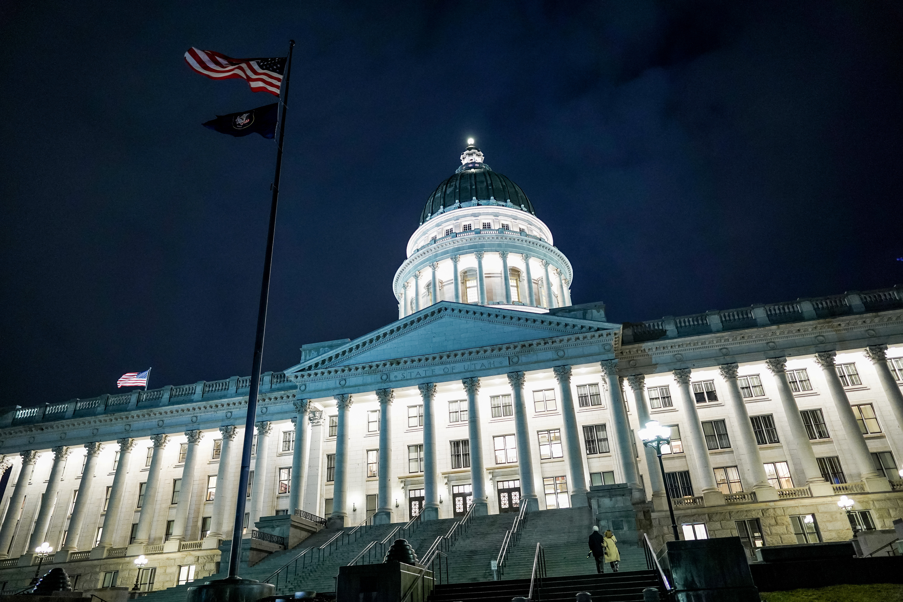 The Capitol in Salt Lake City is illuminated as the Legislature meets in a special session to consider tax reform on Thursday, Dec. 12, 2019.