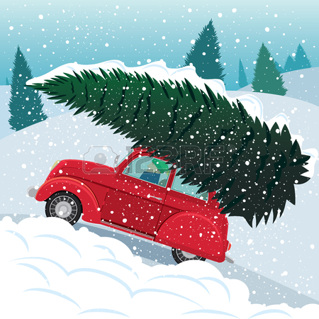 retro car christmas tree clipart