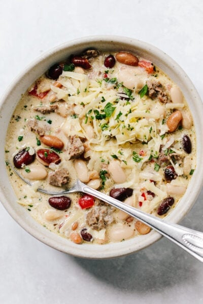 Three-Bean White Chili with Turkey Sausage