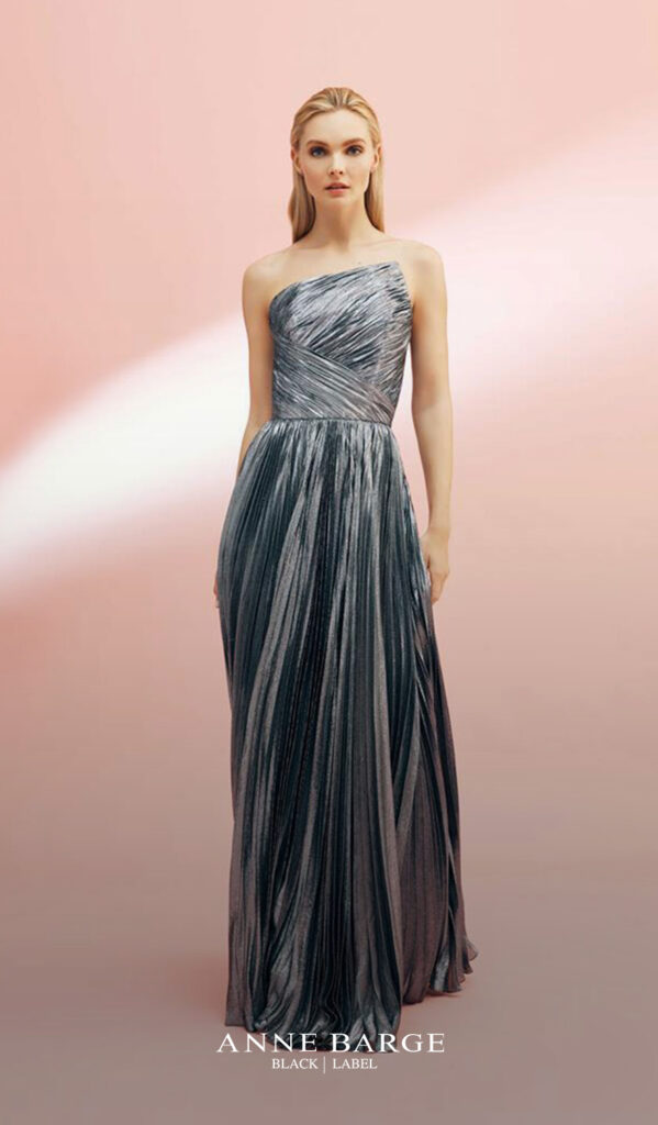 woman wearing anne barge black label couture collection