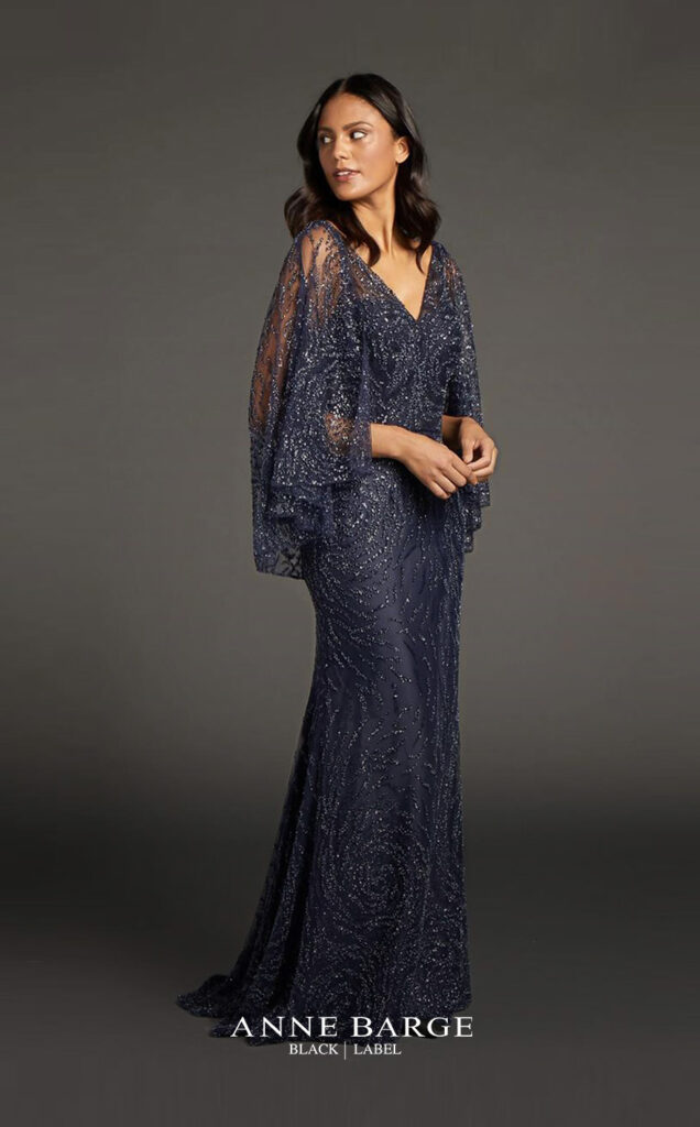 woman wearing anne barge black label couture collection