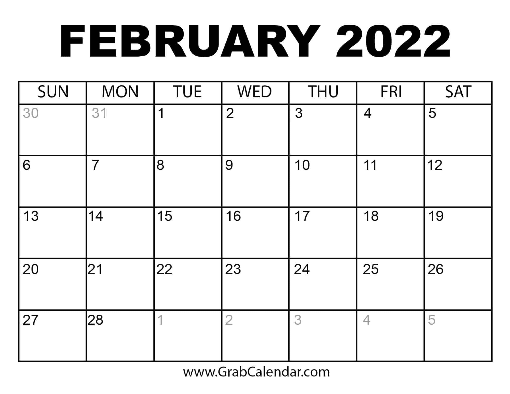 February 2022 Calendar