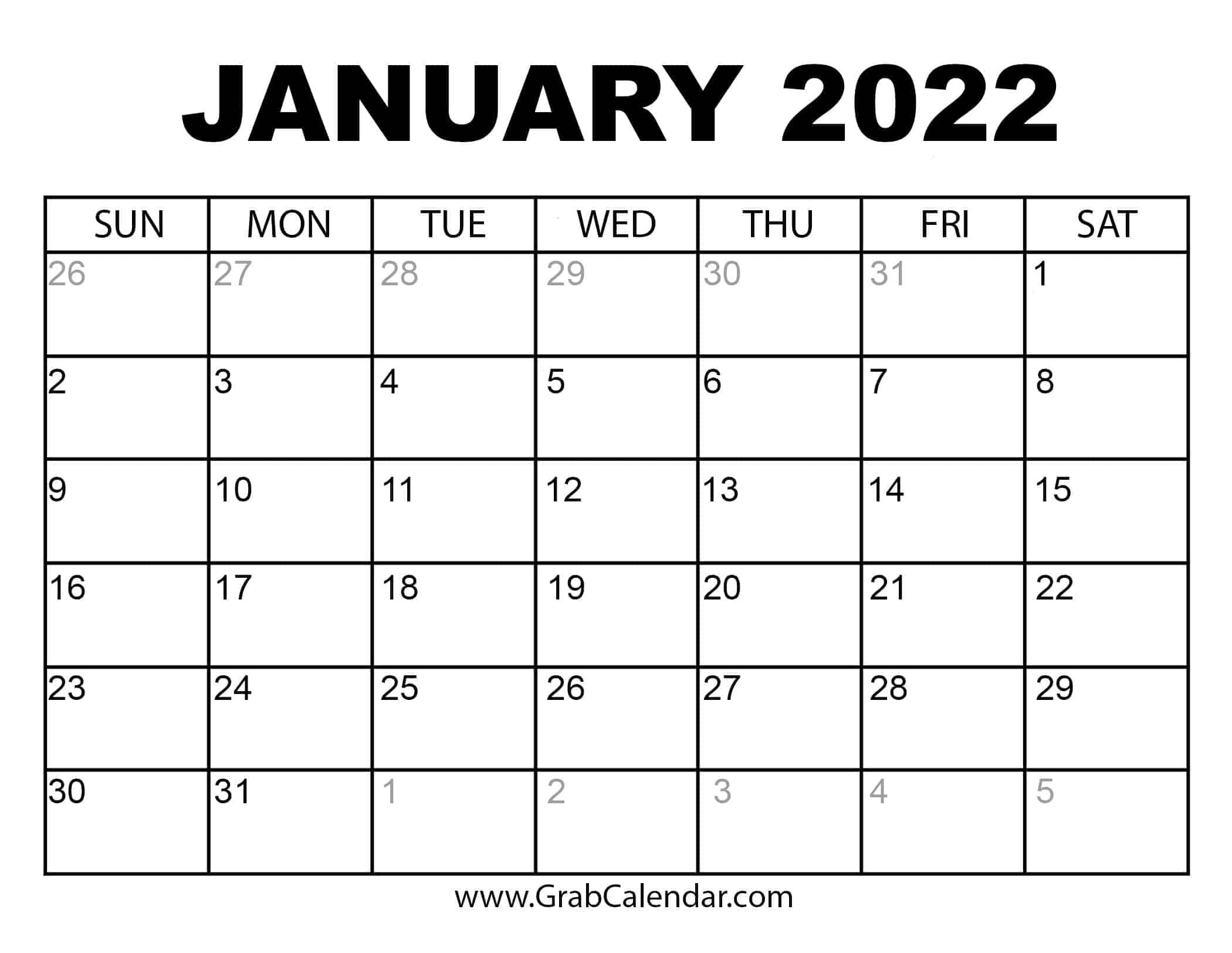 January 2022 Calendar