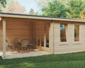 Gartenhaus mit Terrasse Nora E 9m² / 44mm / 3×6