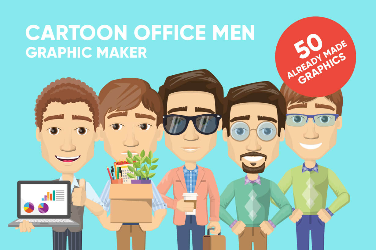 Vector graphic creation kit - all kinds of office men, with different duties, personalities, clothes, hair, accessories