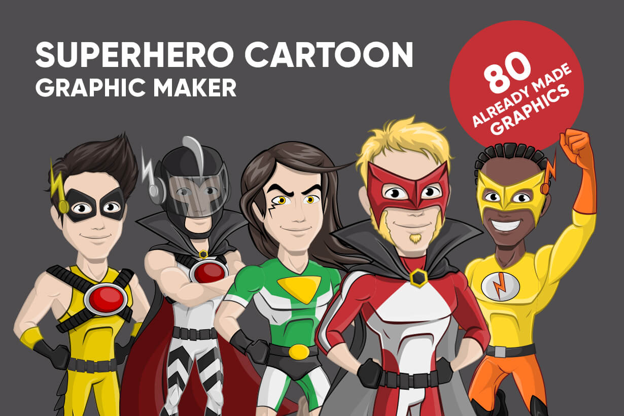 A collection of vector graphics of superhero characters, inspired by games and movies