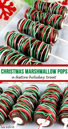 Christmas Marshmallow Pops - a festive Holiday Treats that your whole family will love.  Yummy marshmallows covered in chocolate and decorated for Christmas.  Mmmm &hellip;. Mmmm &hellip;. Good! Pin this homemade marshmallow candy for later and follow us for more delicious Holiday Treats!  #HolidayTreat #HolidayTreats #HomemadeCandy