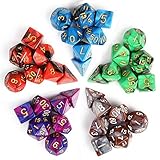 INTEY 35 Polyedrische Würfel in 5 Farben - 5 Würfeln-Beuteln, ein Beutel 7 Würfel für Dungeons und Dragons