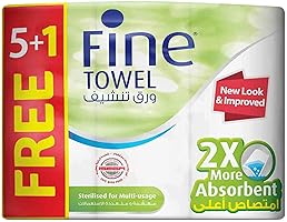 Fine Towel 2X More Absorbent Sterilized Tissue Rolls - Pack of 6 Rolls (6 x 60 Sheets x 2 Ply)