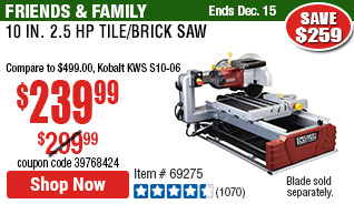 10 in. 2.5 HP Tile/Brick Saw