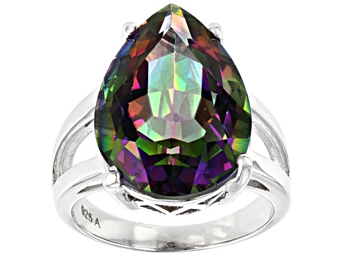 11.00ct Pear Multi Color Quartz Rhodium Over Sterling Silver Ring - Size 8