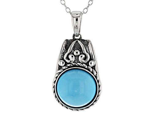 Southwest Style By Jtv&trade; 10mm Round Cabochon Sleeping Beauty Sterling Silver Pendant With Chain