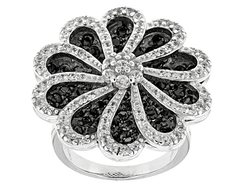 3.25ctw Round Black Spinel With 1.26ctw Round White Zircon Sterling Silver Ring - Size 5