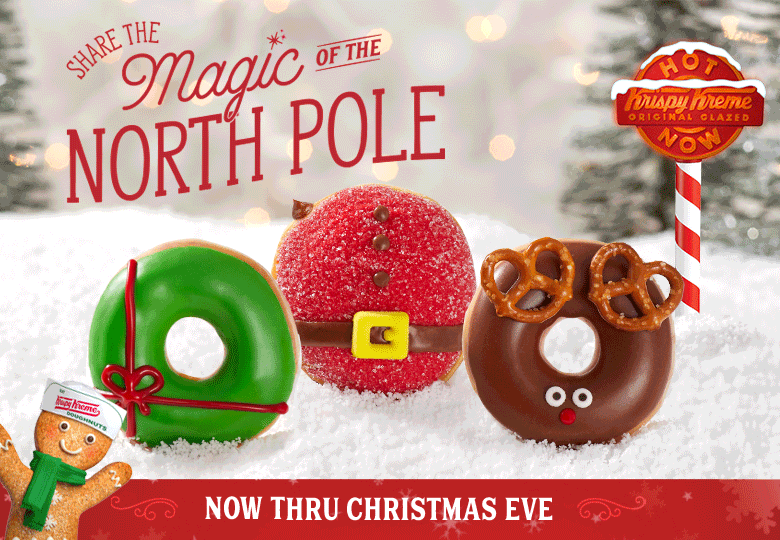 Experience the Magic of the North Pole with Holiday Doughnuts, in shops now through Christmas Eve.