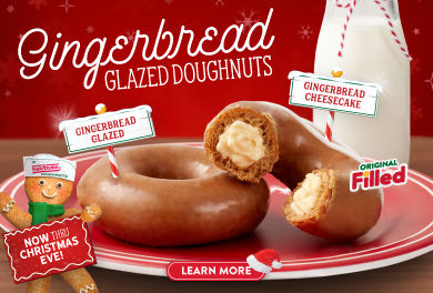 Gingerbread Glazed Doughnuts are in shops now through Christmas Eve!