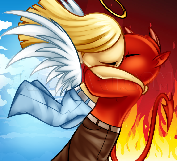 how to draw demon and angel love