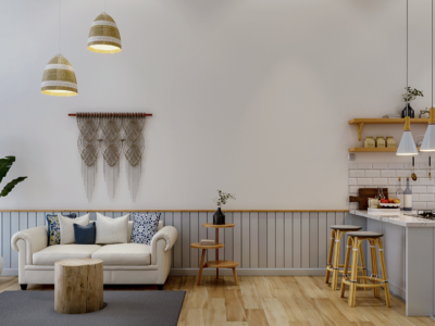 ruang tamu dan dapur bohemian