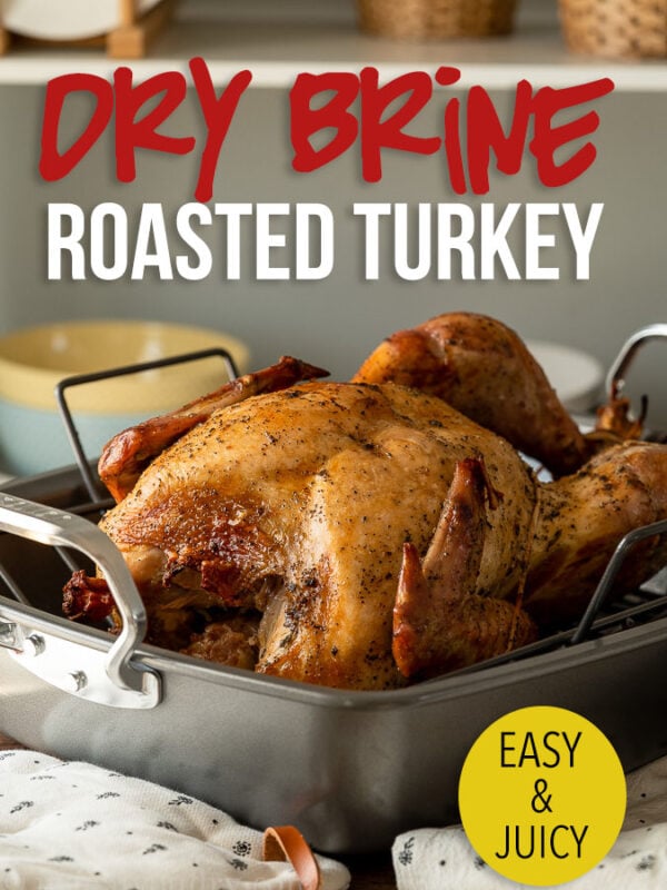 This Dry Brine Roasted Turkey Recipe will give you juicy turkey breasts, crispy skin and perfectly seasoned meat with very little prep!