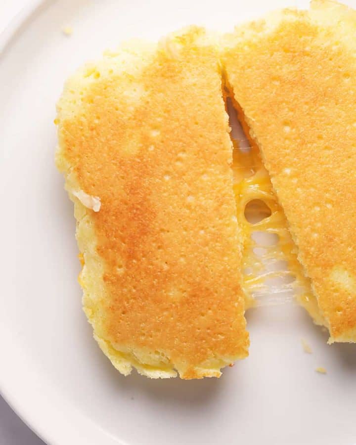 90 second microwave bread turned into a grilled cheese