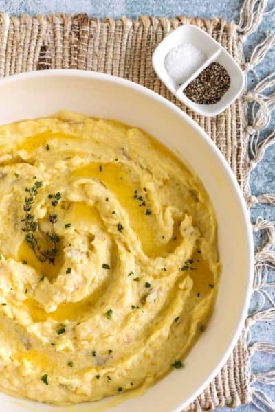 close up of roasted mashed potatoes