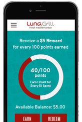 Mobile phone with Luna Rewards displayed