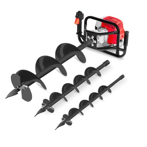 GREENCUT GD750X-3S - Tari&egrave;re de terre &agrave; essence 75cc 5.2hp, moteur 2 temps, avec 3 m&egrave;ches en acier 100/150/200mm, profondeur max 80cm