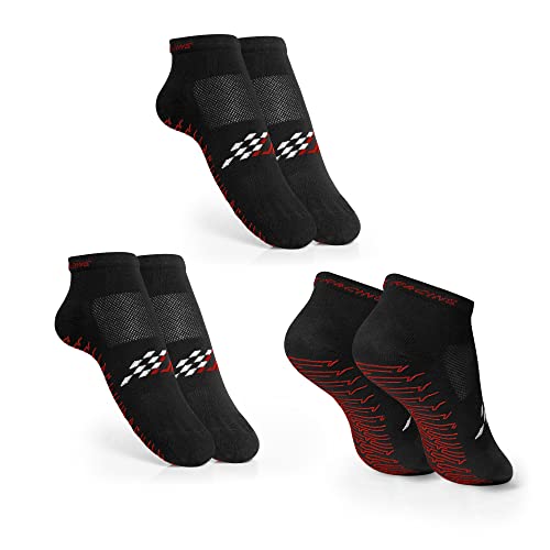 DAPPER RACING | Pack de 3 Paires de Chaussettes SIMRACING avec Silicone Antid&eacute;rapant | &Eacute;dition Rouge | Adh&eacute;rence Optimale sur les talons et les P&eacute;dales de Conduite | Tissu Respirant et Confortable (L)