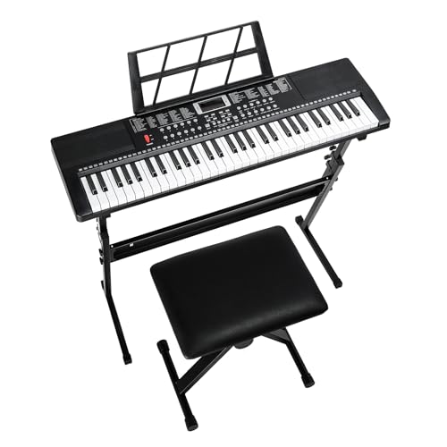 LEADZM Clavier Piano 61 Touches, Piano Num&eacute;rique avec Support de Clavier, Banc de Piano, Pupitre, Casque, Microphone, &Eacute;cran LED, 3 Modes D'apprentissage pour D&eacute;butants (H452)