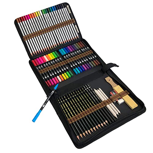 24 Couleurs Stylos Feutres Pinceaux Aquarelle Double Pointe et 36 Crayon Professionnel de Dessin Art Set,Inclus Stylos de calligraphie,Crayons Fusain et Accessoire Dessin.