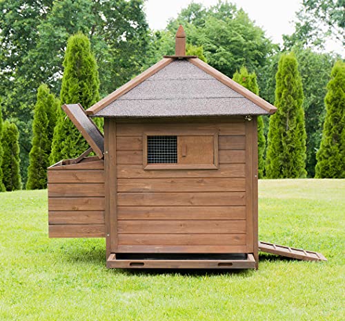 Miweba MyAnimal Poulailler MH-11 avec pondoir | pour 3 Poules - Nichoir s&eacute;par&eacute; - 2 perchoirs - R&eacute;sistant &agrave; l'hiver - Maison pour Poules - Bois de pin - Voli&egrave;re - Trappe pour Poules (Marron fonc&eacute;)