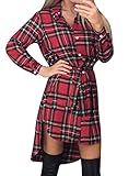 Style Dome Vestido Mujer Camisa Blusa a Cuadros Cinta...