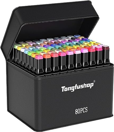 Tongfushop 80+2 Feutre a Alcool, S&eacute;chage s&ucirc;r et Rapide Feutres Coloriage Adulte, Marqueurs de Dessin avec Sac en Tissu Portable et Base, pour Artistes et Adultes &agrave; Colorier