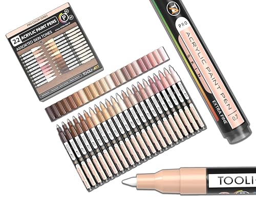 TOOLI-ART Lot de 22 marqueurs de peinture acrylique Skin Pro Color Series - Pointe extra fine de 0,7 mm - Pour peinture sur roche, verre, tasses, bois, m&eacute;tal, toile, bricolage - Non toxique - &Agrave; base