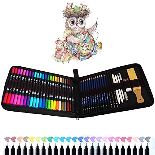TVGO 24 Stylos Feutres Pinceaux, 12 Crayon Dessin et Art Set, Id&eacute;al pour Calligraphie, Dessin de Pr&eacute;cision, &Eacute;criture, Coloriage pour Adulte et Enfants, Mandala, Dessin, Manga