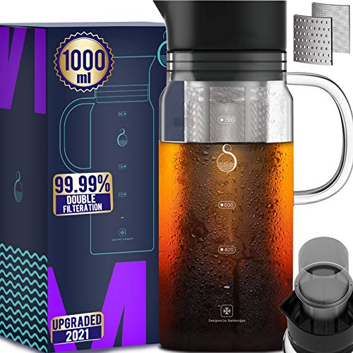SAMBANGAN Cafeti&egrave;re Manuelle avec Infuseur pour Caf&eacute; Froid ou Cold Brew Coffee de Machine pour Amateurs de Caf&eacute; Infus&eacute; &agrave; Froid &mdash; Meilleure M&eacute;thode pour Faire du Slow Coffee et du Th&eacute;