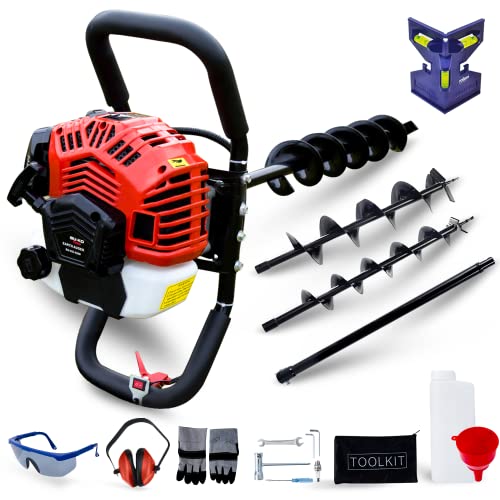 Buko Tari&egrave;re &agrave; Essence 52 CC 2stroke Poteau Sol Trou tourneur Rond Digger 3HP Type V avec 3 forets Diam&egrave;tre (100,150,200 mm) & &Eacute;quipement de S&eacute;curit&eacute; - 1 an Garantie